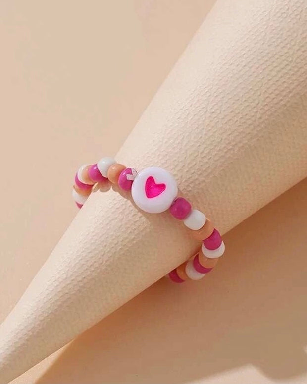 Sanguine Pink Heart Beaded Ring