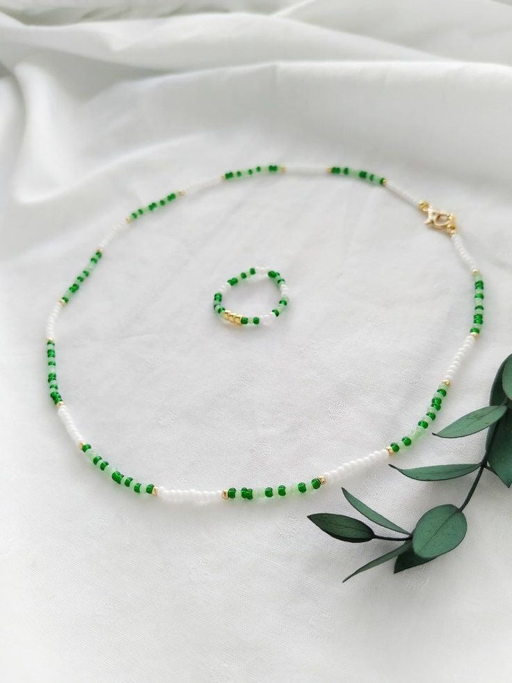 Happiest Year Handmade Beaded Necklace with Ring