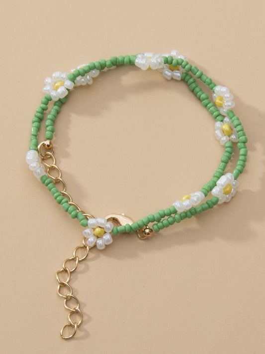 Never Give Up Floral Layered Beaded Bracelet