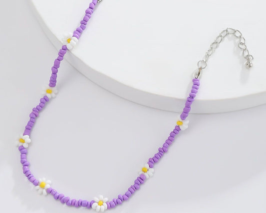 Vellichor Purple Floral Beaded Necklace