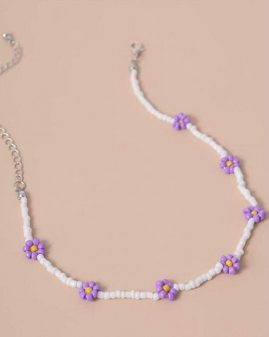 Purple Please Floral Beaded Necklace